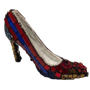 Art Glass Tile High Heel Funky Shoe. Red Decorative Pop Art Figure Display Piece